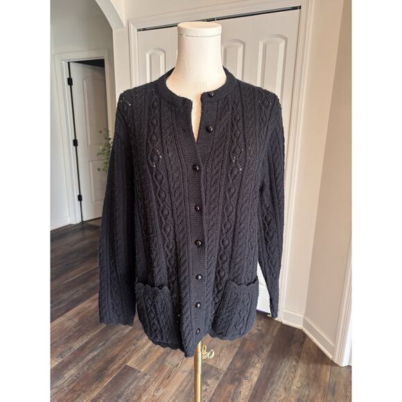 Vintage Wintuk Black Bubble Knit Cardigan Button Down Women's Med Large Sweater - Picture 6 of 10